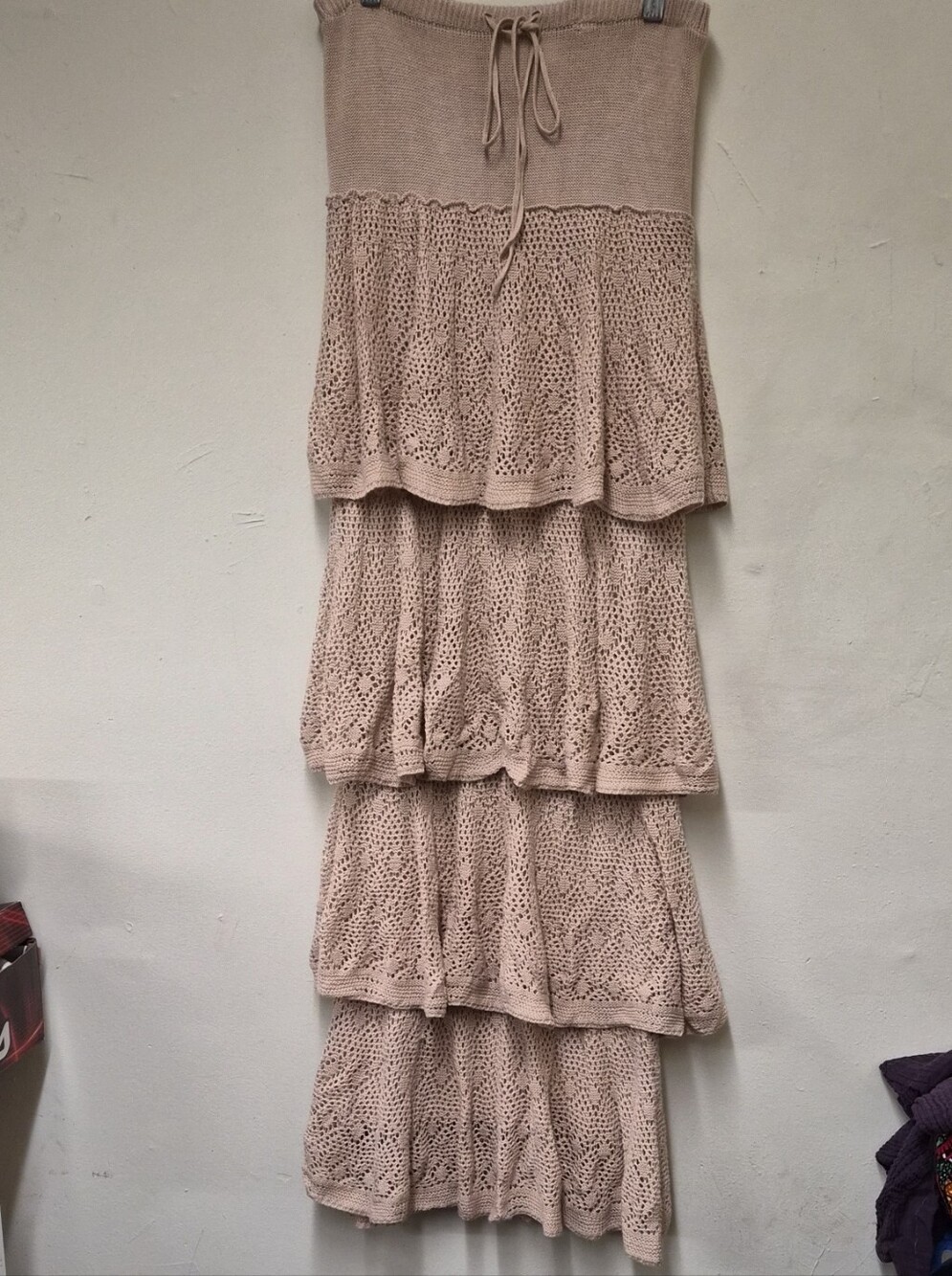 Tiered Crochet Maxi Skirt in Dusty Rose Size L